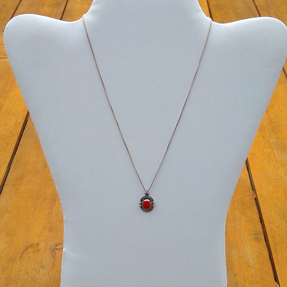 Vintage Sterling Silver necklace with rust stone pendant
